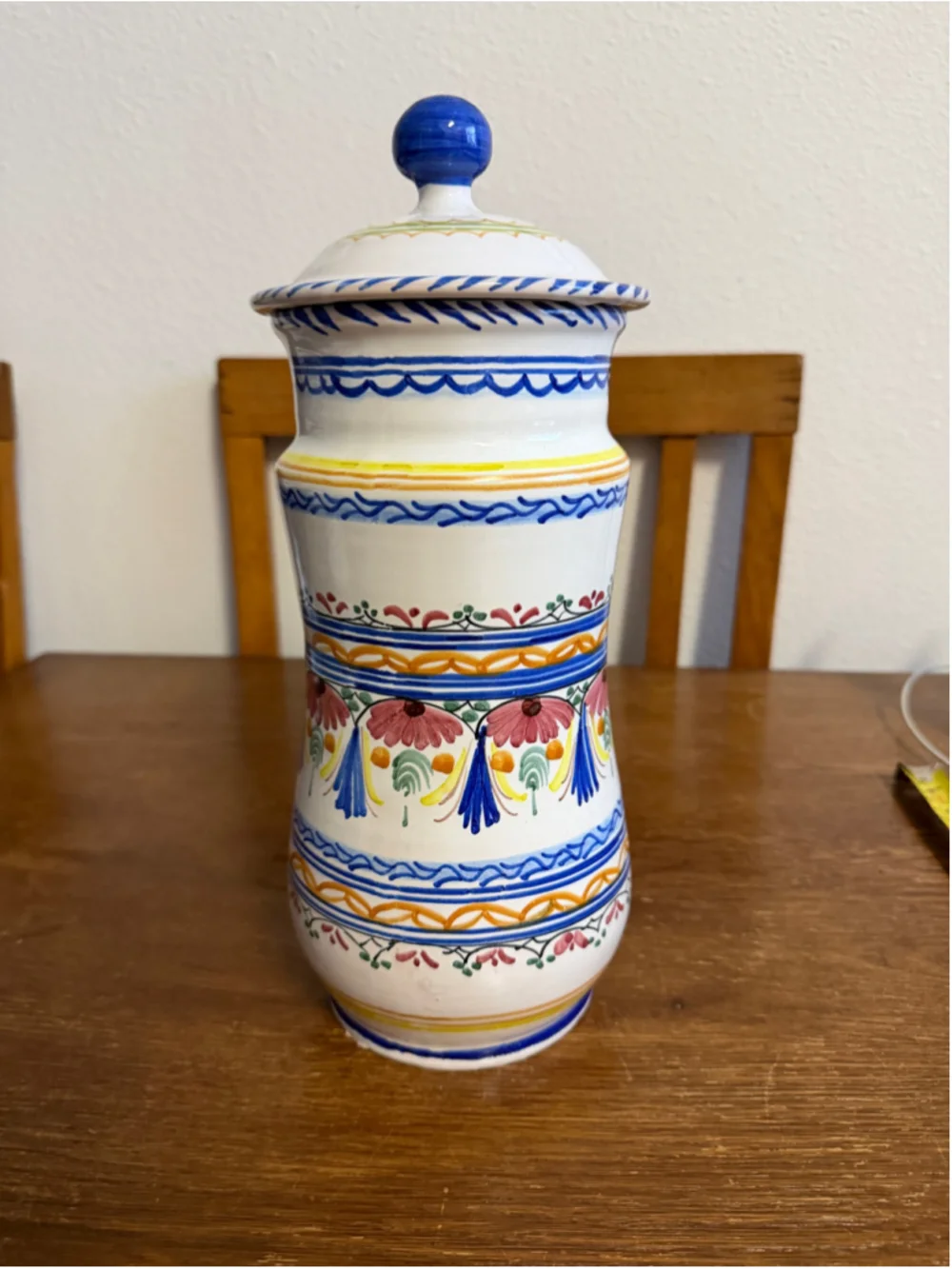 Vintage A.H. Puente Hand Painted Spanish Pottery Lidded Apothecary Jar Canister
